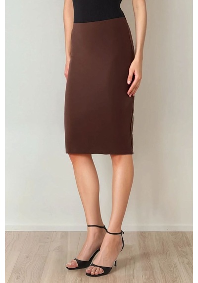 Hiccup Yüksek Bel Bodycon Midi Örme Etek Mocha Kahvesi