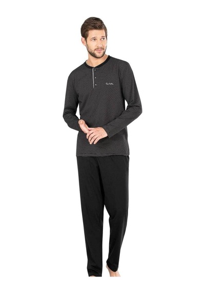 Pierre Cardin Erkek Penye Çizgili Pijama Lacivert 001 Siyah S