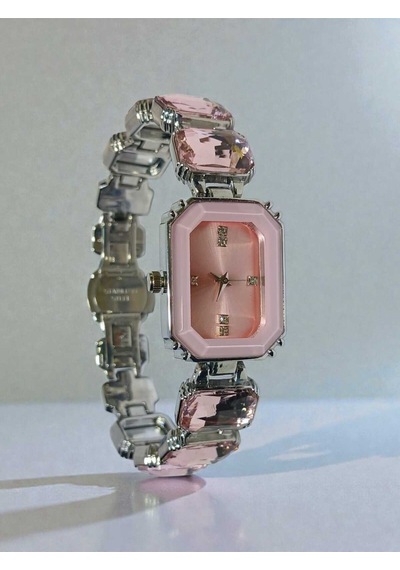 Pembe Baget Taşlı Çelik Kadın Saati - Kararmaz Paslanmaz Çelik Lüks Tasarım Gold