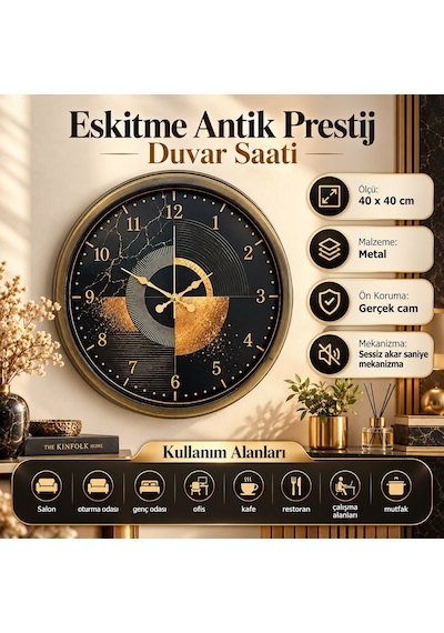 Eskitme Antik Prestij 40 X 40 Cm Metal Duvar Saati