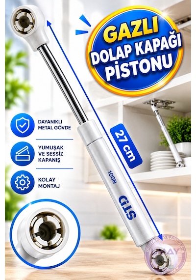 Dolap Kapak Gazlı Amortisörü Pistonu 27 Cm 100n Mobilya Kapak Hidroliği Yavaş Kapanır Gazlı Kaldırma Mekanizması Gümüş