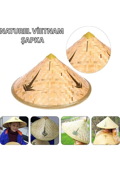 Naturel Renk Cambodia Kamboçyalı Vietnam Şapkası Pvc Hasır +0