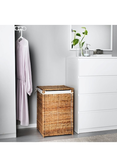 Ikea Branas Kapaklı Rattan Çamaşır Sepeti 41 X 41 X 60 Cm Koyu Gri