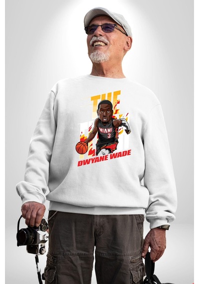 Dwyane Wade Miami Basketbol Unisex Beyaz Sweatshirt Beyaz