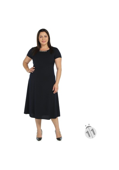 4088L-Nidya Moda Büyük Beden Sem Krep Elbise Çok Renkli