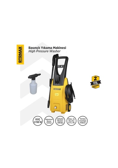 1700 W Yüksek Basınçlı Yıkama Makinesi, 150 Bar