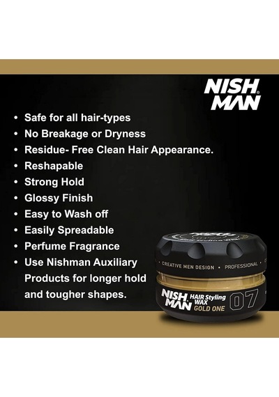 Nishman Saç Şekillendirici Wax 07 Gold One, 150 Ml / Tüm Saç Tipleri / Ekstra Güçlü, Islak Ve Parlak Görünüm
