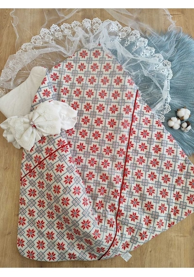 Bebek Battaniyesi Dış Kundak Dantelli Bebek Kundağı Unisex Hastane Çıkışı Hediyelik Yenidoğan Kırmızı
