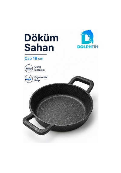 19 Cm Çift Kulplu Döküm Sahan Granit Görünümlü Pişirme Ve Servis Tavası Siyah