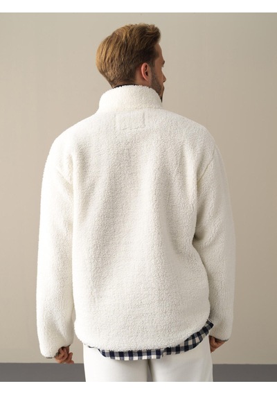 Xint Ekru Oversize Dik Yaka Kuzu Mont 195041 Beyaz