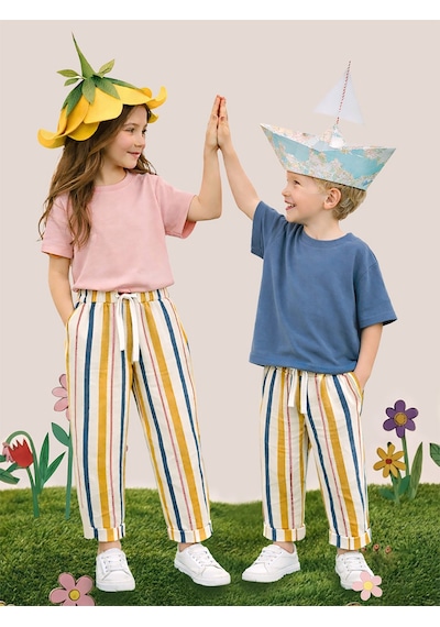 Denokids Çizgili Dokuma Unisex Kız Erkek Çocuk Dokuma Pantolon İlkbahar-Yaz 2-8 Yaş