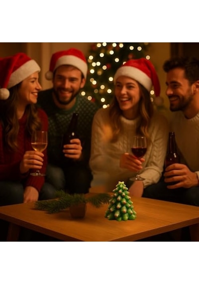 Ağacı Mumu El Yapımı Yeşil Tinsel Ve Süslemeli Yılbaşı Temalı 15 Cm Genel