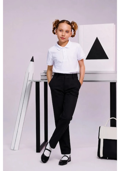 Minigimin Cicileri Polo Yaka Kısa Kol Unisex Çocuk Okul Tşörtü - Beyaz