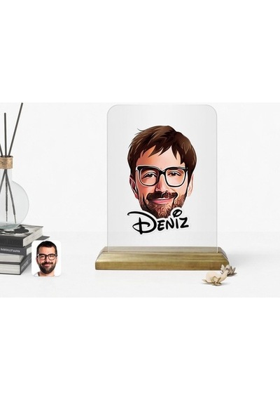 Kişiye Özel Erkek Yüz Karikatürlü Ahşap Standlı Çerçeve-1