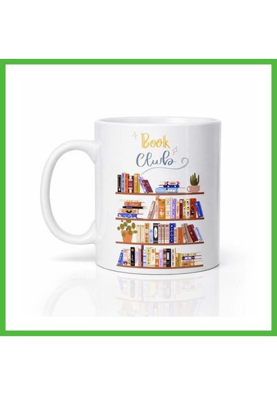 Vaveni Book Club Temalı Kupa Model 243 Kitap Severler İçin Tasarım Baskılı Seramik Kahve Kupası Arz Çok Renkli