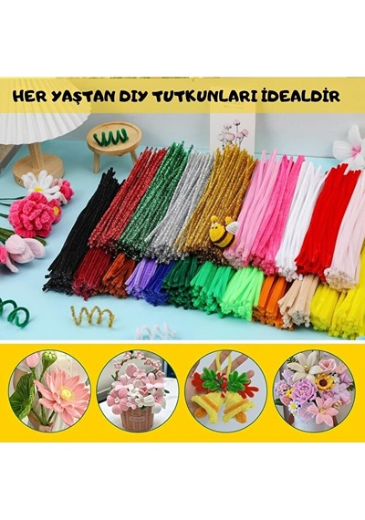 Şönil Tel Seti, El İşi, Dıy, Hobi Ve Çiçek Yapım Telleri, Neon Sarı, 100 Adet, 6 Mm - 30 Cm