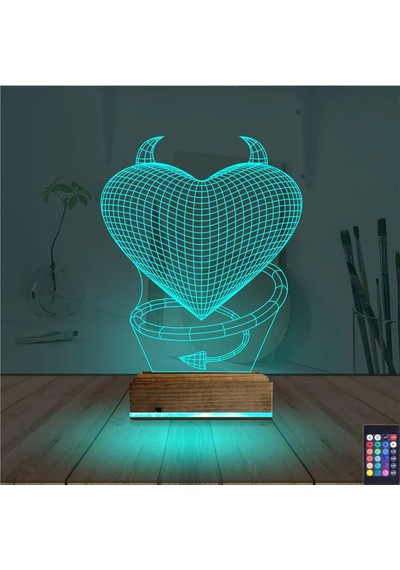 Luvivia Kalp Şeytan Sevgiliye Hediye 3d Lamba - Masa Gece Lambası Şeffaf