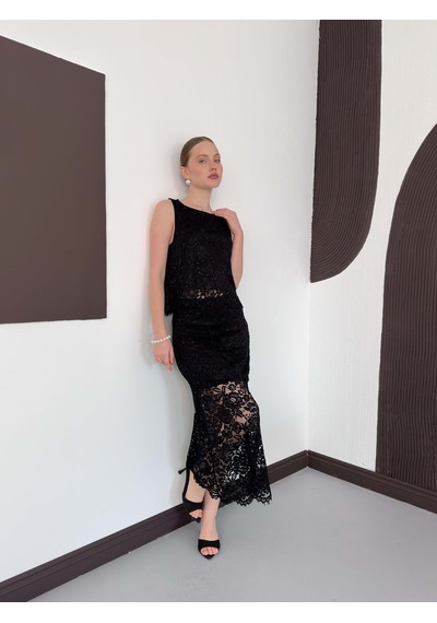 Verymoda Dantel Uzun Etek D3012 Siyah