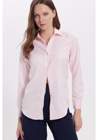Tudors Kadın Slim Fit Dar Kesim Vücuda Oturan Uzun Kollu Pembe Basic Gömlek-38820 Pembe