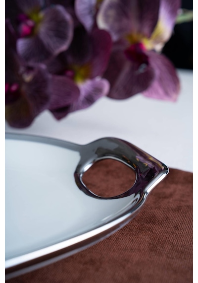 Acar Arven Oval Silver Sunum Tepsisi - 45 Cm Beyaz