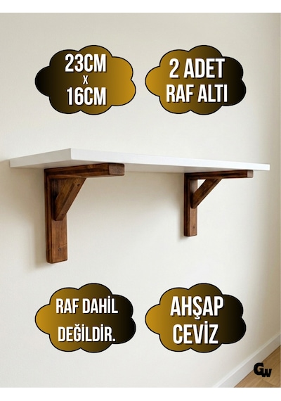 Raf Altı Ahşap Tutucu L Raf Ahşabı Duvar Sabitleyici Ahşap Ceviz 2 Adet 23x16cm Beyaz Çam