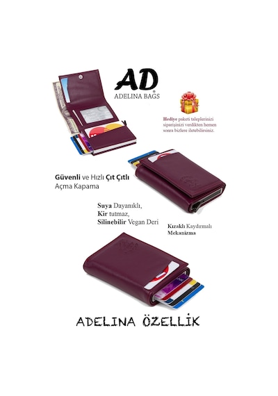 Adelina Bags Rfid Korumalı Premium Mekanizmalı Cüzdan Renk Seti (3 Adet) Siyah