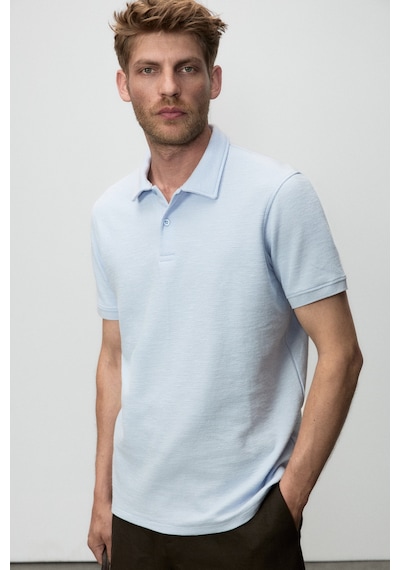 Grımelange Mınnutu Erkek Organik Pamuklu Polo Yakalı Regular Fit Mavi T-shirt