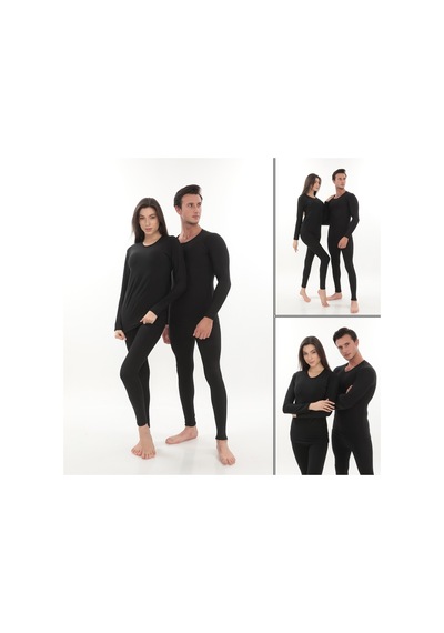 Termal İçlik Şardonlu Unisex , Uzun Kollu Alt Üst Takım Siyah