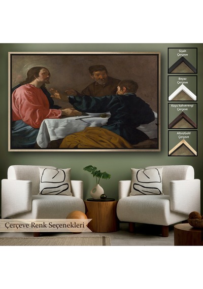 Ahşap Çerçeveli Diego Velázquez - Emmaus'ta Akşam Yemeği Tablo - The Supper At Emmaus-7145
