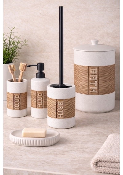 5 Parça Porselen Cleara Banyo Seti -5983 Beyaz