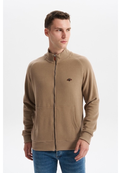 AR-MA Arma Erkek Regular Fit Basic Reglan Kollu Selanik Sweatshirt Karbon Fırçalı, Dik Yaka, Tam Fermuar, Cepli, Pamuk Polyester K30324698202 Füme - Gri