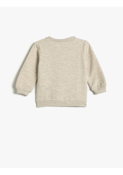 Koton Aslan Baskılı Sweatshirt Uzun Kollu Bisiklet Yaka Şardonlu Bej 4wmb10096tk Ekru