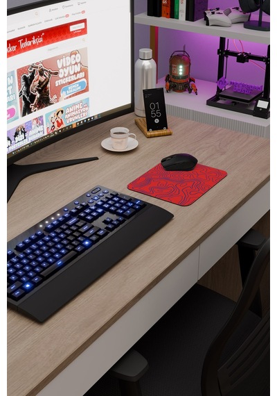 Kırmızı Lacivert 22x18 Taraftar Gaming Oyuncu Mouse Pad Kaymaz Taban Küçük Fare Altlığı Topography