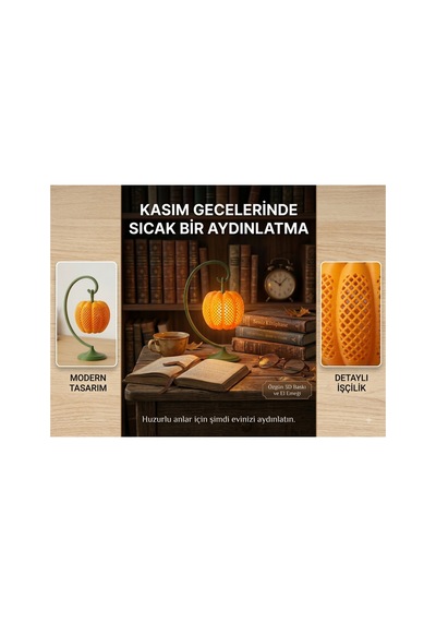 3d Tasarım Bal Kabağı Masa Lambası / Dekoratif Obje Turuncu