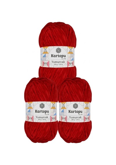 Yumurcak Kadife K0126 Kırmızı 100 Gr 120 Mt 3 Adet
