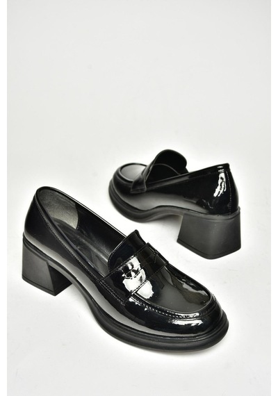 Fox Shoes T820145308 Siyah Rugan Kalın Topuklu Kadın Ayakkabı Siyah