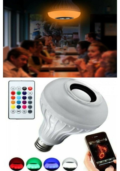 Gece Lambası Bluetooth Hoparlör Rgb Ledli Lamba Kumandalı Mp3 Çalar Ampul Renkli Ampul Akıllı Ampul