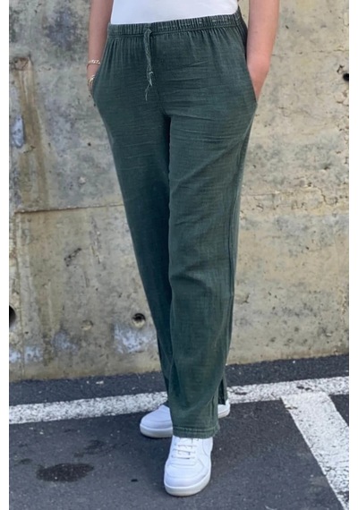 Mia Butik Kadın Haki Keten Pantolon Haki