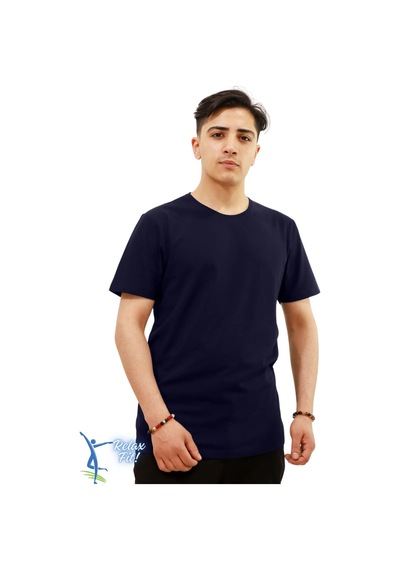 Sermoda Rahat Kesim Bisiklet Yaka Pamuklu Penye T-shirt Lacivert