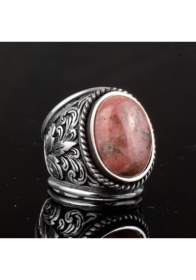 Erkekler İçin 925 Ayar Gümüş Yüzükler - Doğal Taş Seçimi Rhodonite Gümüş