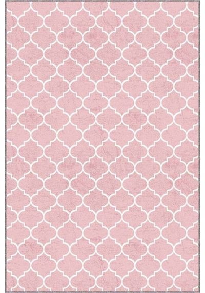Pembe Fas Desen Kaymaz Taban Makinede Yıkanabilir Halı Rv154n11