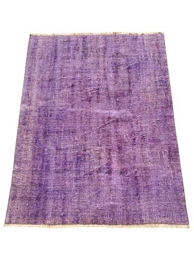 El Dokuma Mor Eskitme Halı 103x137 Vintage %100 Yün Halı Mor