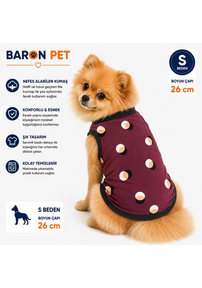 Köpek Tişörtü S Beden Boyun Çapı 26 Cm Puantiye Desenli Kolsuz Atlet - Bordo Köpek Tişörtü S Beden Boyun Çapı 26 Cm Puantiye Desenli Kolsuz Atlet - Bordo