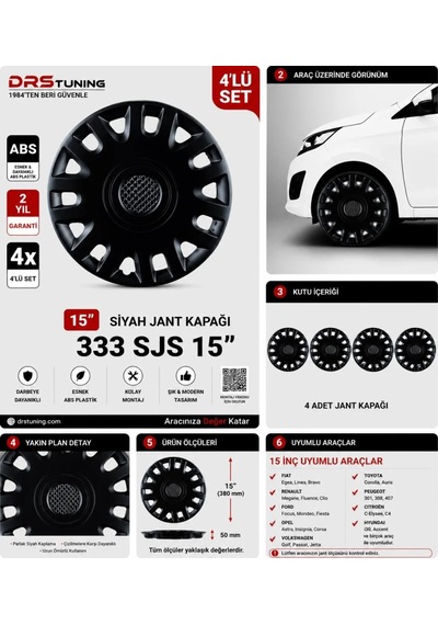 Kia Uyumlu 15 Inç Kırılmaz Parlak Siyah Jant Kapağı 1 Takım 4 Adet No:333