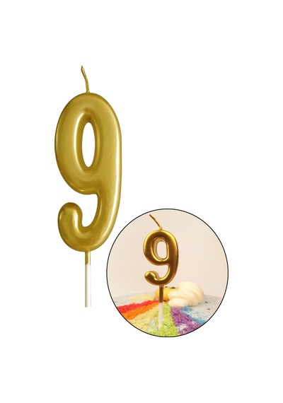 9 Yaş Gold Rakam Mum, Parlak Altın Rengi Doğum Günü Mumu Sarı Yaldızlı Pasta Mumu