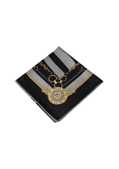 Mim Eşarp Vesi Eşarp Zincir Desenli Sport Twill Eşarp 120x120 Cm Siyah - Gri