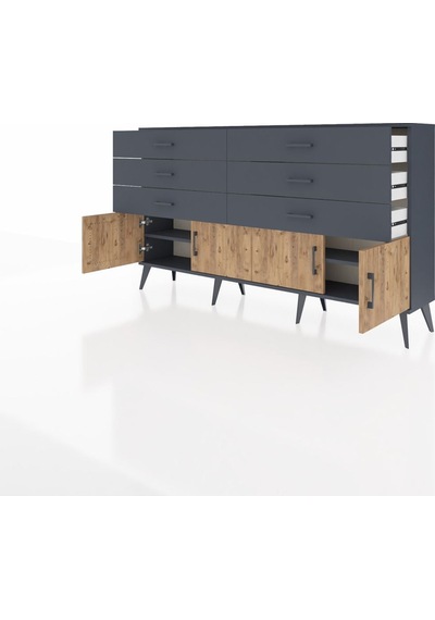 Arges Konsol 2 Raflı 6 Çekmeceli 4 Kapaklı 176x30x99 Antrasit-çam Antrasit-çam/antrasit Arges Konsol 2 Raflı 6 Çekmeceli 4 Kapaklı 176x30x99 Antrasit-çam Antrasit-çam/antrasit