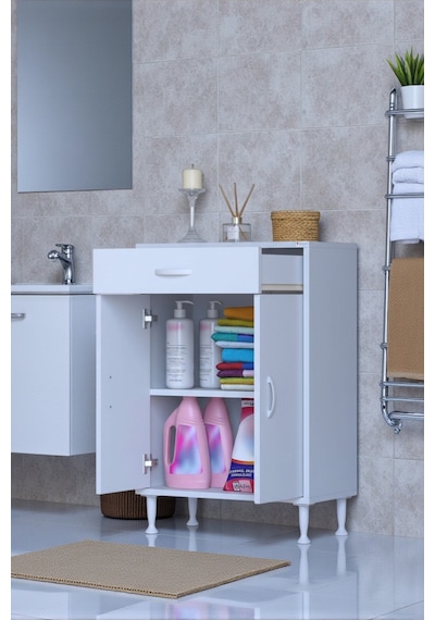 Eliusta Fre 65 Cm Çok Amaçlı Dolap 1 Raflı Tek Çekmeceli Banyo Mutfak Dolabı 65x88x32,5 Cm Organizer Dolap Beyaz