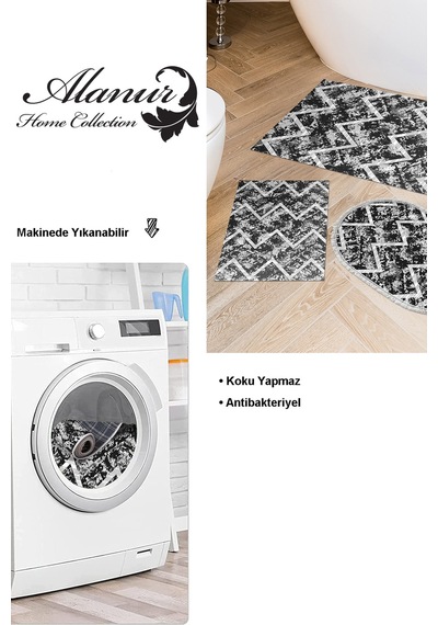 Dekoreko Kaymaz Taban Djt 3 Lü Banyo Paspas Takımı Star Pamuk Karışık Iskandinav F5128 Siyah
