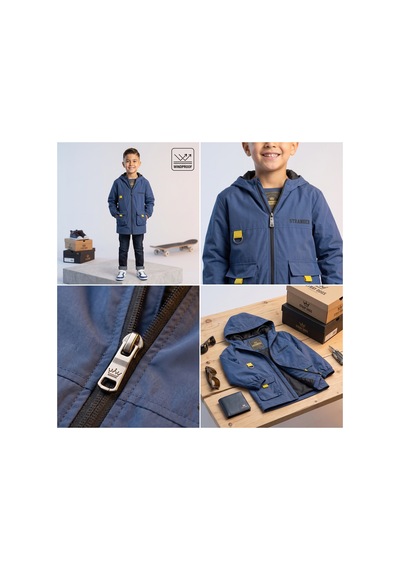 Deniva Kids Erkek Çocuk İçi Astarlı Kapüşonlu Rüzgarlık Mevsimlik Mont & Yağmurluk Saks